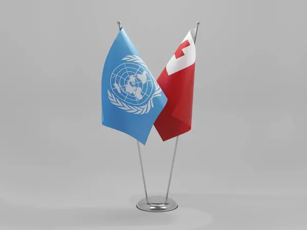 トンガ 国連協力旗 白の背景 3Dレンダリング — ストック写真