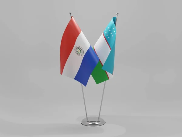 Ουζμπεκιστάν Παραγουάη Σημαίες Συνεργασίας Λευκό Φόντο Render — Φωτογραφία Αρχείου