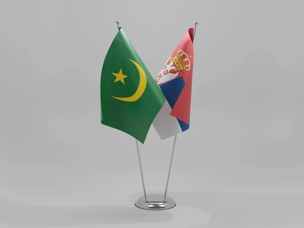 Serbia Mauritania Banderas Cooperación Fondo Blanco Render — Foto de Stock