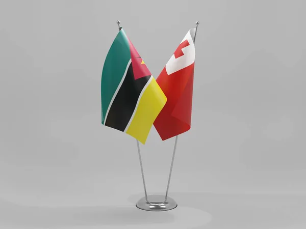 Tonga Mozambik Flagi Współpracy Białe Tło Render — Zdjęcie stockowe