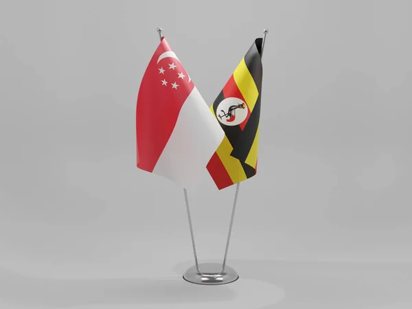 Oeganda Singapore Samenwerkingsvlaggen Witte Achtergrond Render — Stockfoto