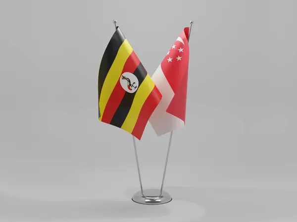 Singapore Uganda Flaggor För Samarbete Vit Bakgrund Render — Stockfoto
