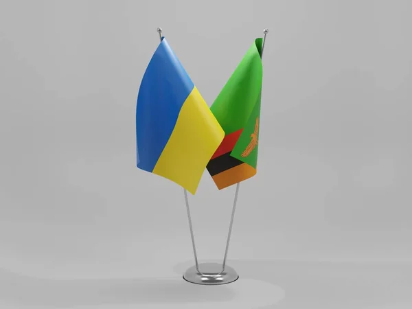 赞比亚 乌克兰合作旗 白色背景 3D渲染 — 图库照片