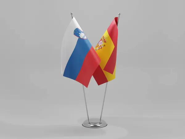 Spanyolország Szlovénia Együttműködési Zászlók Fehér Háttér Render — Stock Fotó