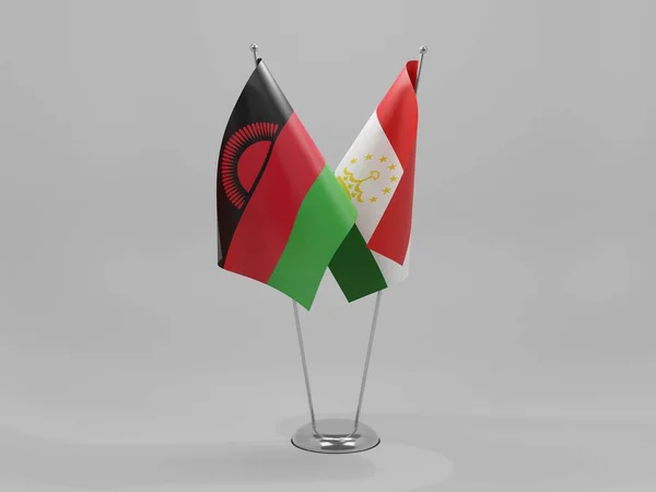 Tayikistán Banderas Cooperación Malawi Fondo Blanco Render —  Fotos de Stock