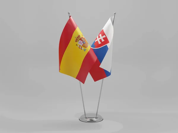 Словаччина Іспанія Прапори Співробітництва Білий Фон Рендер — стокове фото