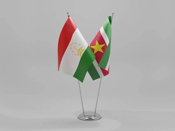 Suriname Tádzsikisztáni Együttműködési Zászlók Fehér Háttér Render — Stock Fotó