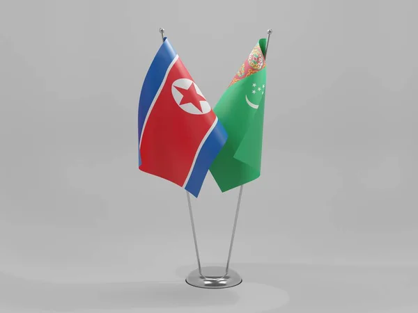 Turkmenistan Korea Północna Flagi Współpracy Białe Tło Render — Zdjęcie stockowe