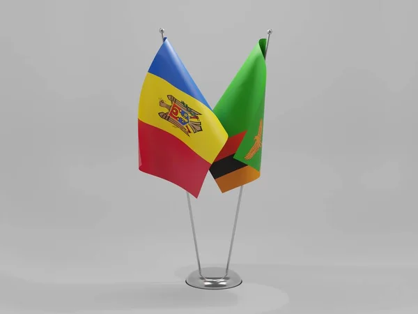 Zambia Bandiere Cooperazione Moldova Sfondo Bianco Render — Foto Stock