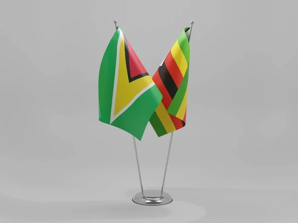 Zimbabwe Guyana Együttműködési Zászlók Fehér Háttér Render — Stock Fotó