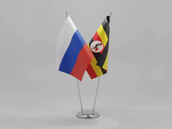 Uganda Russia Cooperation Flags White Background Render — стокове фото