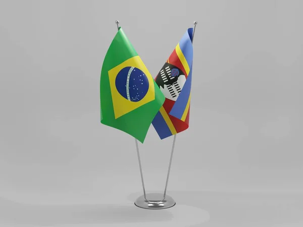 Swaziland Brazil Cooperation Flags White Background Render — 스톡 사진