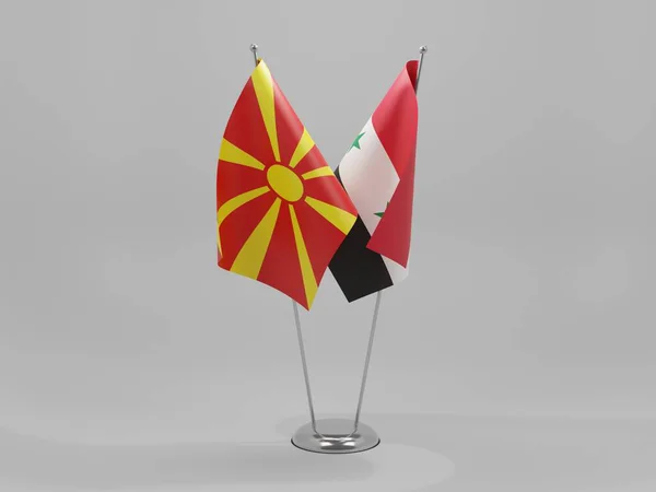 Síria Macedónia Bandeiras Cooperação Fundo Branco Render — Fotografia de Stock