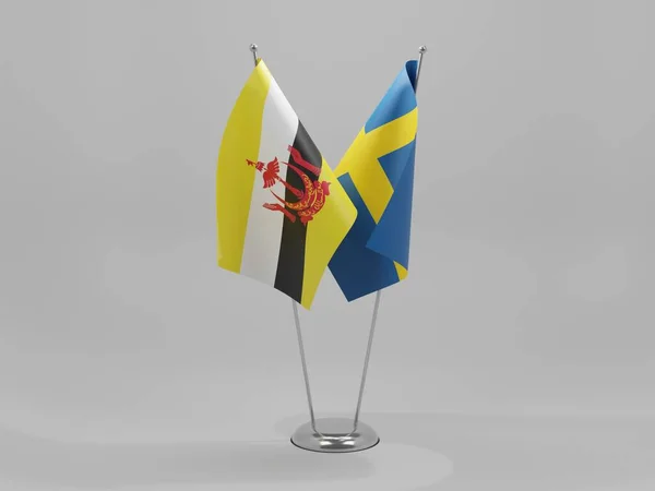 Sweden Brunei Cooperation Flags White Background Render — стокове фото