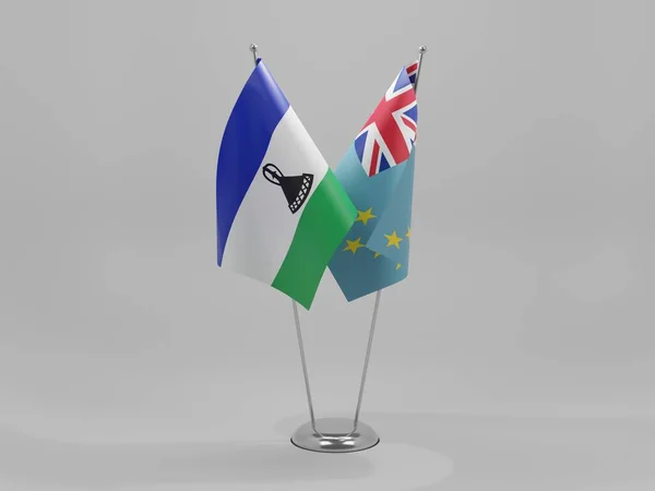 Tuvalu Banderas Cooperación Lesotho Fondo Blanco Render —  Fotos de Stock