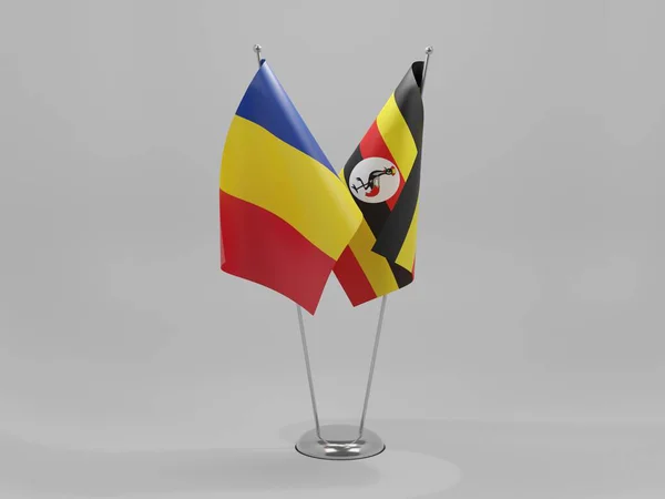 Uganda Romania Cooperation Flags White Background Render — Stock Photo, Image