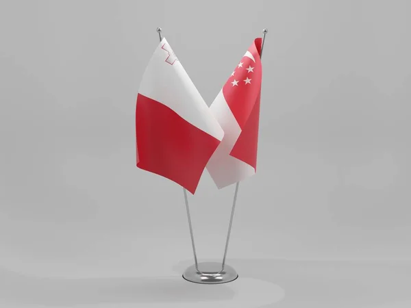 Singapur Malta Spolupráce Vlajky Bílé Pozadí Vykreslování — Stock fotografie