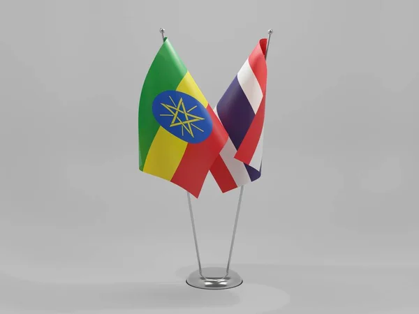Tailandia Etiopía Banderas Cooperación Fondo Blanco Render — Foto de Stock