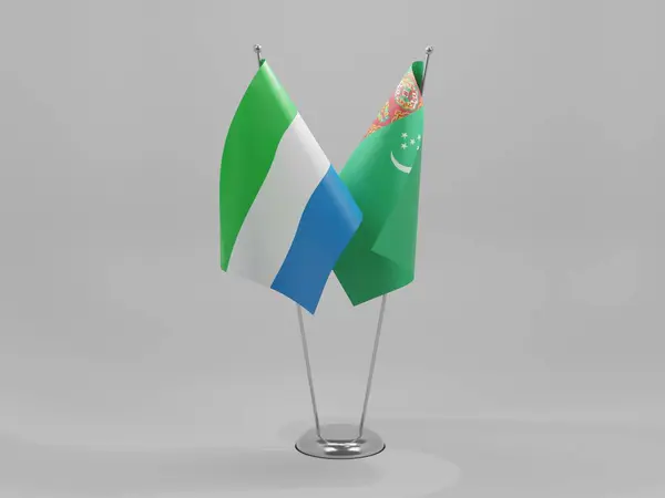Turkmenistán Banderas Cooperación Sierra Leona Fondo Blanco Render — Foto de Stock