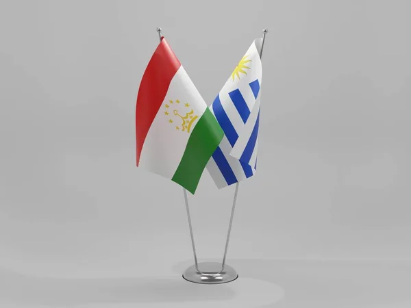 Uruguay Banderas Cooperación Tayikistán Fondo Blanco Render —  Fotos de Stock