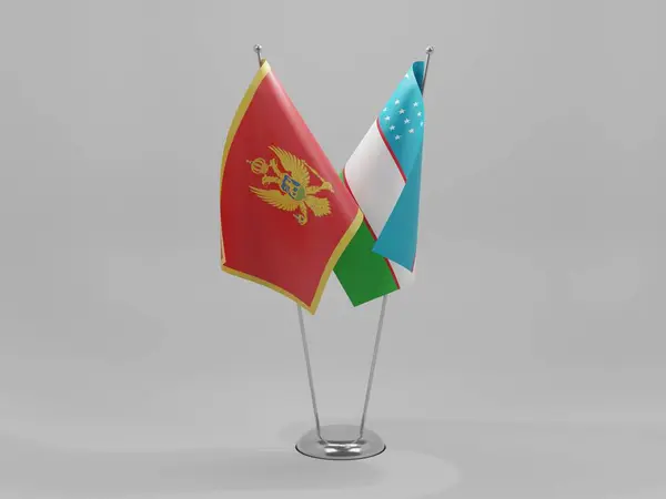 Uzbekistan Montenegro Cooperation Flags White Background Render — Stock Photo, Image