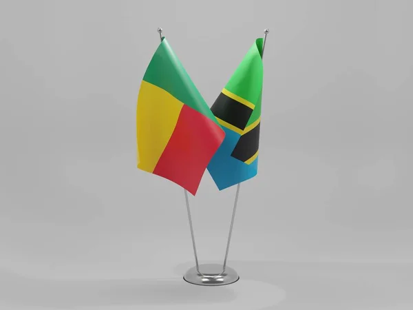 Tanzanie Benin Spolupráce Vlajky Bílé Pozadí Vykreslování — Stock fotografie