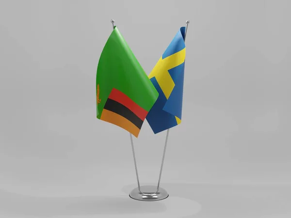 Suecia Zambia Banderas Cooperación Fondo Blanco Render —  Fotos de Stock