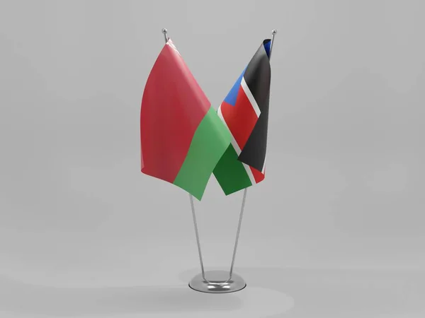 Sudán Del Sur Bielorrusia Banderas Cooperación Fondo Blanco Render —  Fotos de Stock