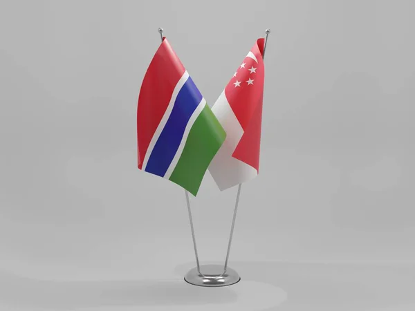 Singapur Banderas Cooperación Gambia Fondo Blanco Render — Foto de Stock