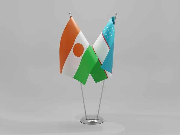 Uzbekistán Nigerské Vlajky Spolupráce Bílé Pozadí Vykreslování — Stock fotografie