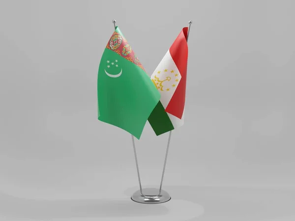 Tajikistan Turkmenistan Cooperation Flags White Background Render — Stok Foto