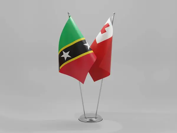 Tonga Bandiere Cooperazione Saint Kitts Nevis Sfondo Bianco Render — Foto Stock