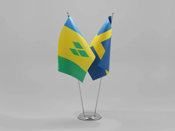 スウェーデン Saint Vincent Grenadines Cooperation Flags White Background 3Dレンダリング — ストック写真