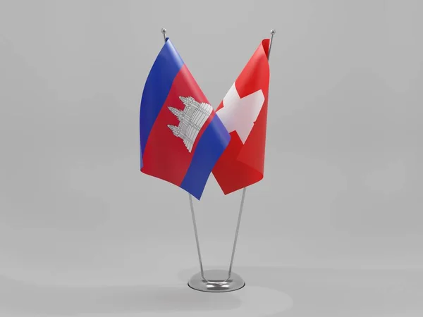 Σημαίες Συνεργασίας Ελβετίας Καμπότζης Λευκό Φόντο Render — Φωτογραφία Αρχείου