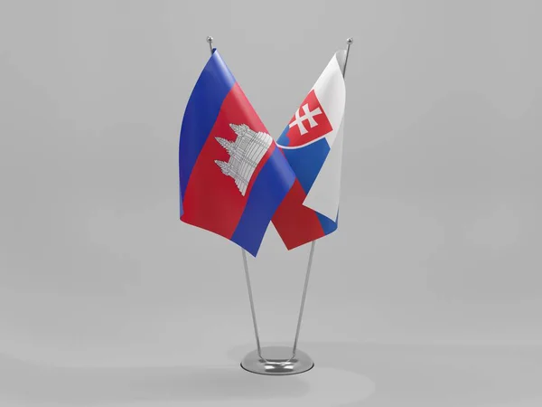 スロバキア カンボジア協力フラグ 白の背景 3Dレンダリング — ストック写真