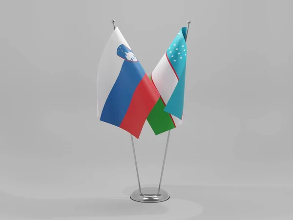 Uzbekistan Slovenia Cooperation Flags White Background Render — Stock Photo, Image