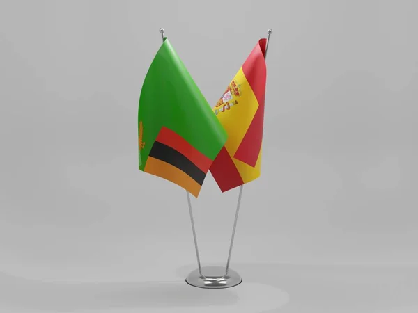 Ισπανία Ζάμπια Σημαίες Συνεργασίας Λευκό Φόντο Render — Φωτογραφία Αρχείου