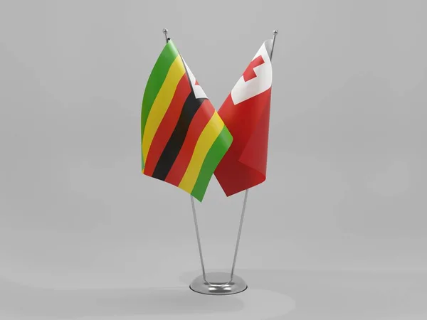 Tonga Zimbabwe Cooperation Flags White Background Render — Stock Photo, Image