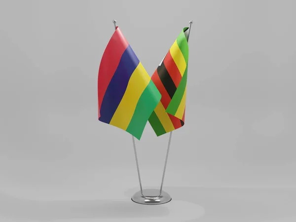 Zimbabue Mauricio Banderas Cooperación Fondo Blanco Render — Foto de Stock