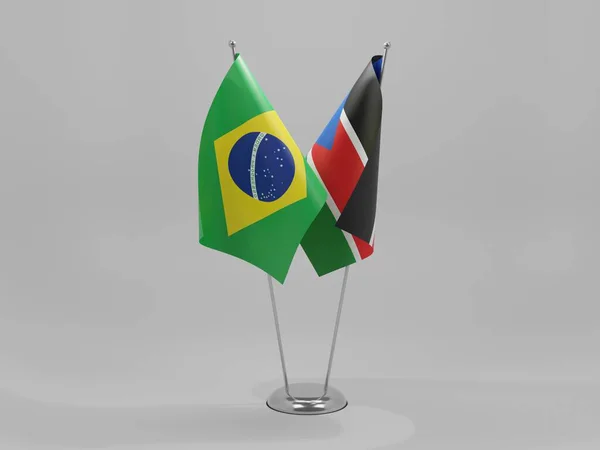 Sydsudan Brasiliens Samarbetsflaggor Vit Bakgrund Render — Stockfoto