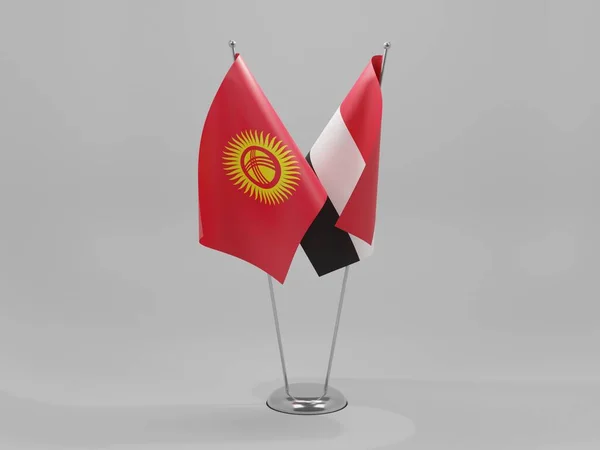 Jemen Samenwerkingsvlaggen Van Kirgizië Witte Achtergrond Render — Stockfoto