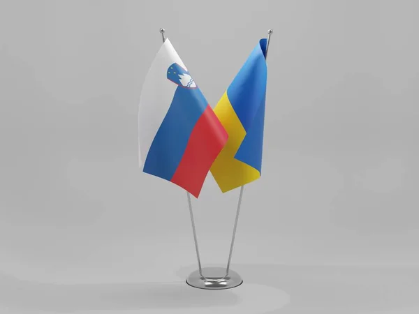 Ucrania Eslovenia Banderas Cooperación Fondo Blanco Render —  Fotos de Stock