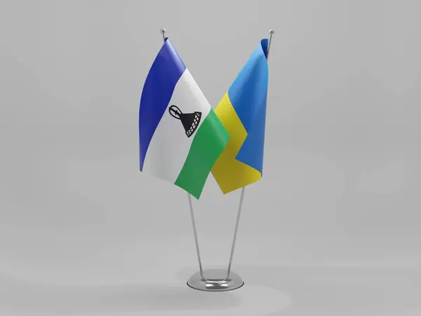 Ucrania Lesotho Banderas Cooperación Fondo Blanco Render — Foto de Stock