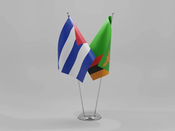 Zambia Cuba Bandiere Cooperazione Sfondo Bianco Render — Foto Stock