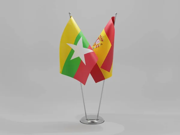 Spanien Myanmar Kooperationsfahnen Weißer Hintergrund Render — Stockfoto