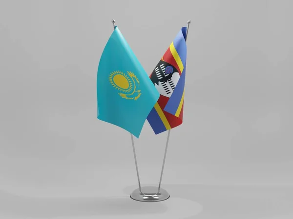 Suazilândia Bandeiras Cooperação Cazaquistão Fundo Branco Render — Fotografia de Stock