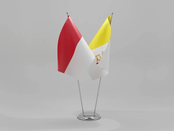 梵蒂冈 印度尼西亚合作旗 白色背景 3D渲染 — 图库照片