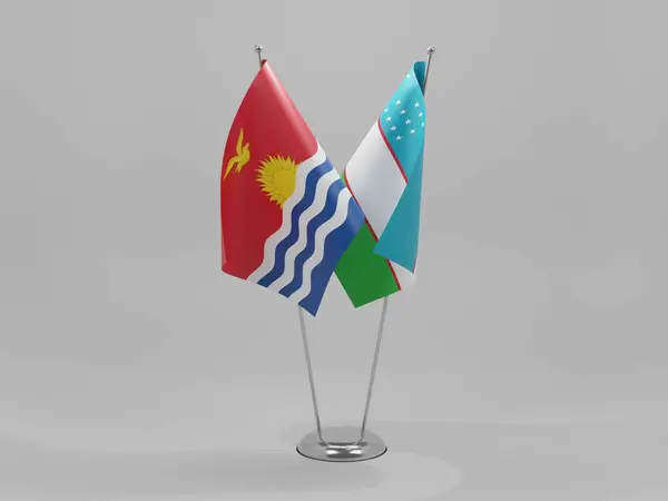 Uzbekistán Banderas Cooperación Kiribati Fondo Blanco Render — Foto de Stock