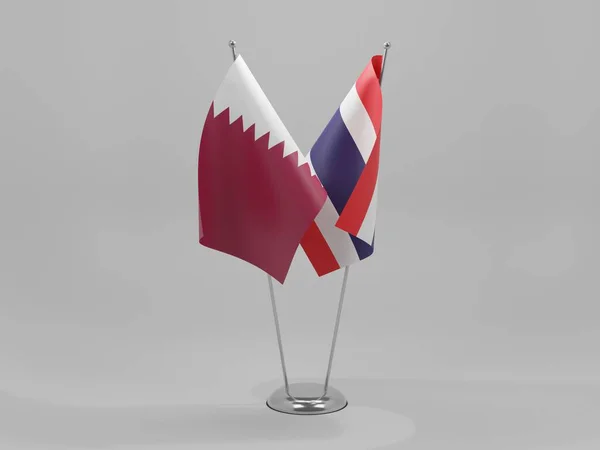 Tailandia Banderas Cooperación Qatar Fondo Blanco Render — Foto de Stock