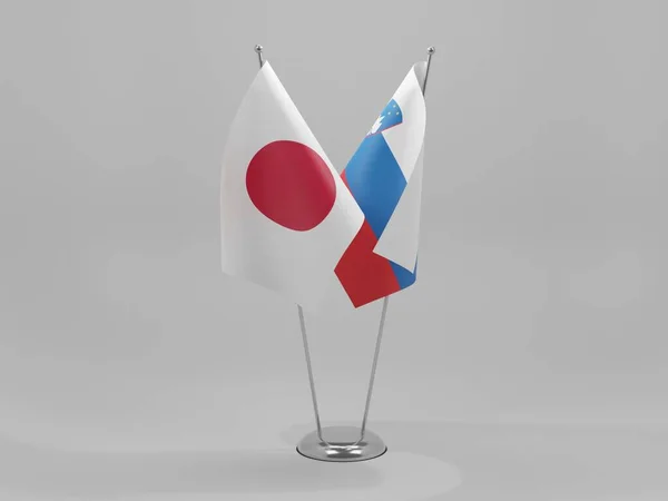 Eslovénia Bandeiras Cooperação Japão Fundo Branco Render — Fotografia de Stock